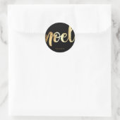 Noel Zwart en Goud Schrift Kerststicker Ronde Sticker (Tas)