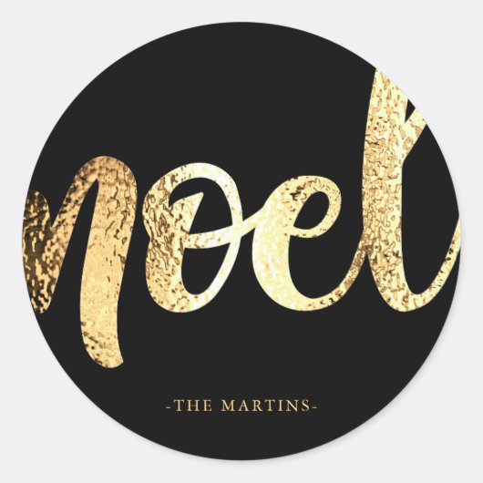 Noel Zwart en Goud Schrift Kerststicker Ronde Sticker (Voorkant)