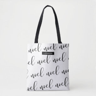 Noel Zwart-wit kerstscript met naam Draagtas