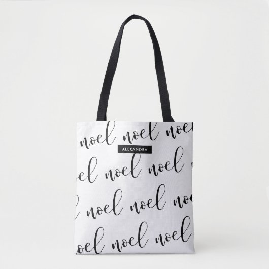 Noel | Zwart-wit kerstscript met naam Draagtas (Voorkant)