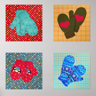 Noëls Mittens mignons points et plaid