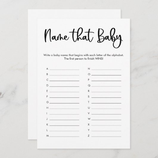 Noem dat baby shower game minimalistisch modern kaart (Voorkant / Achterkant)