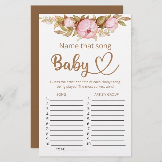 Noem dat liedje baby shower game (Voorkant / Achterkant)