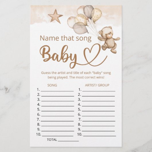 Noem dat liedje baby shower game (Voorkant)