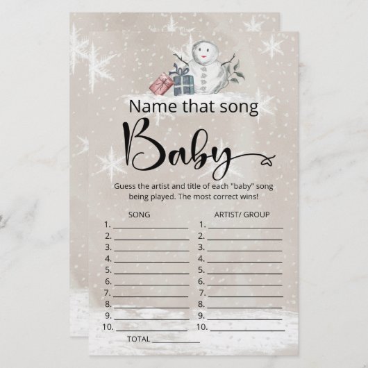 Noem dat liedje baby shower game (Voorkant / Achterkant)