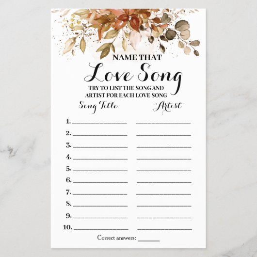 Noem dat liefdeslied Herfst Eucalyptus Shower Spel Flyer (Voorkant)