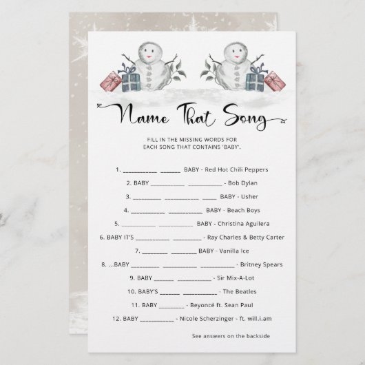 Noem dat nummer Snowman Baby shower (Voorkant / Achterkant)