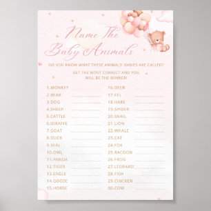 Noem de baby dieren boho teddybeer baby shower poster
