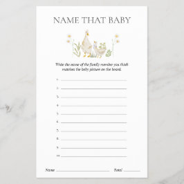 Noem die Baby Gekke Goose Baby shower spel Flyer