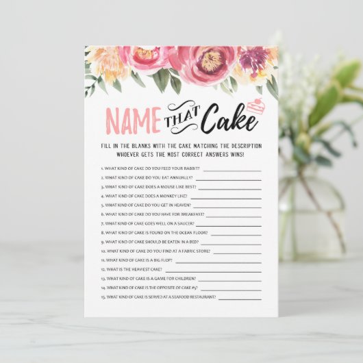 Noem die taart met Antwoorden spel Kaart (Staand voorkant)