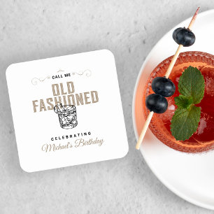 Noem me ouderwetse retro witte whisky verjaardag vierkante kartonnen onderzetter