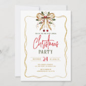Nœud de Noël décoré Invitation de fête Cadre doré (Devant)