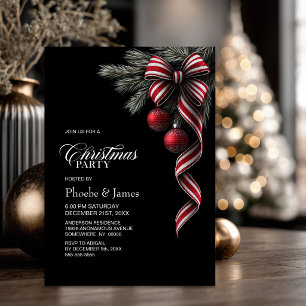 Noeud de Noël rayé rouge et blanc Invitation pour 
