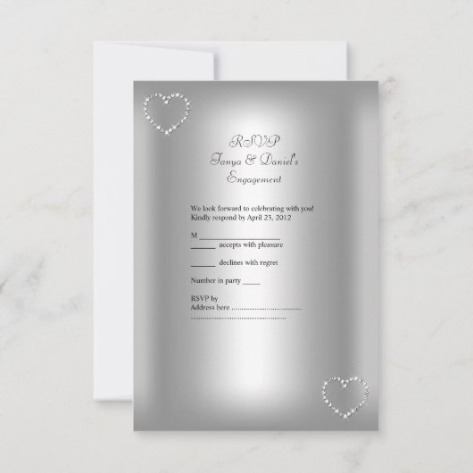 Noeud diamant coeur blanc argent RSVP pour mariage (Dos)