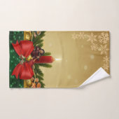 Nœud rouge, bougie, branches de pin, flocons de ne (Serviette à main)
