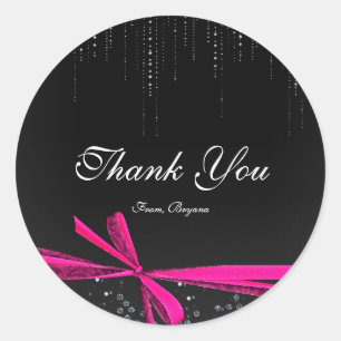 Nœud ruban rose et noir strass Bling Autocollants