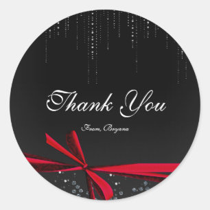 Nœud ruban rouge et noir Strass Bling Autocollants
