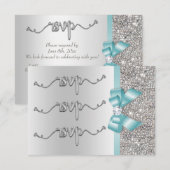 Nœud sarcelle faux pailleté argent RSVP mariage (Devant / Derrière)