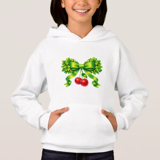 Nœud Trèfle Chanceux avec Cerises Design Vert (Devant)