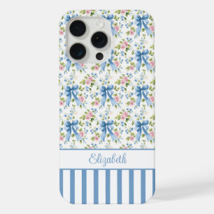 Nœuds Coquette Bleus Avec Fleurs Monogrammées