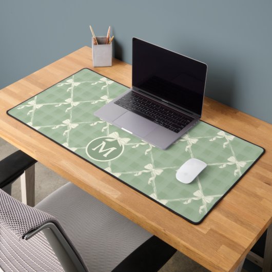 Nœuds Coquette Gingham Monogramme Crème Vert Sauge (Bureau 2)