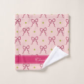 Nœuds rose vif et pois verts (Gant de toilette)
