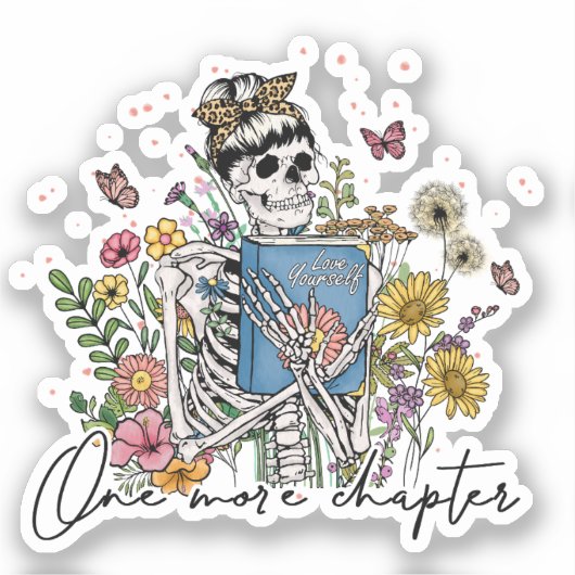 Nog een hoofdstuk Floral Skeleton Sticker (Voorkant)