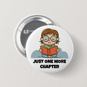 Nog Één Hoofdstuk, Lezend Boekenwurm Ronde Button 5,7 Cm