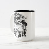 Nog een hoofdstuk Skeleton Reader grappig Tweekleurige Koffiemok (Voorkant links)