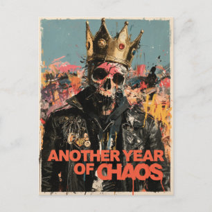 "Nog een jaar vol chaos" Punk Schedel Koning Desig Briefkaart