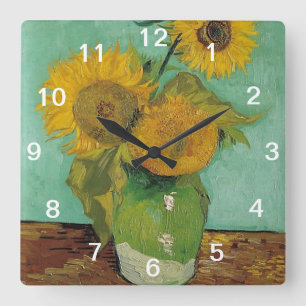 nog leven - vaas met drie zonnebloemen, van Gogh Vierkante Klok
