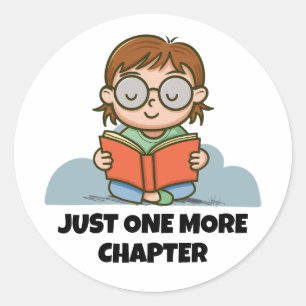 Nog Maar Één Hoofdstuk, Lezend Boekenwurm Ronde Sticker