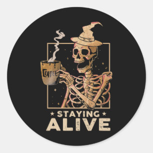Nog steeds Alive Funny Skeleton Drink koffie Happy Ronde Sticker