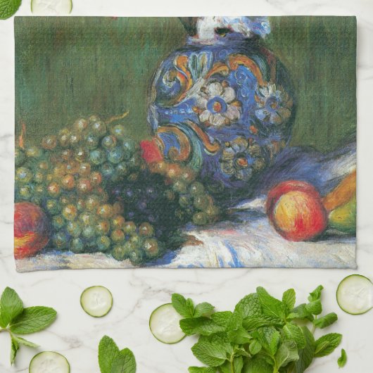 Nog steeds leven bloemen en fruit van Pierre Renoi Theedoek (Gevouwen)