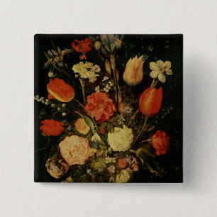 Nog steeds leven bloemen vierkante button 5,1 cm