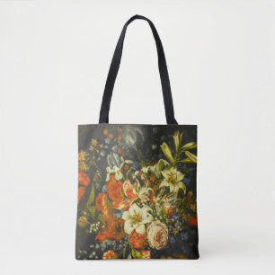 Nog steeds leven met bloemen en fruit draagtas