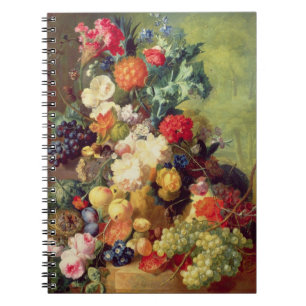 Nog steeds leven met bloemen en fruit notitieboek