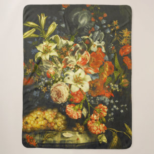 Nog steeds leven met bloemen en fruit sherpa deken
