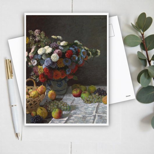 Nog steeds leven met bloemen en fruit van Claude M Briefkaart