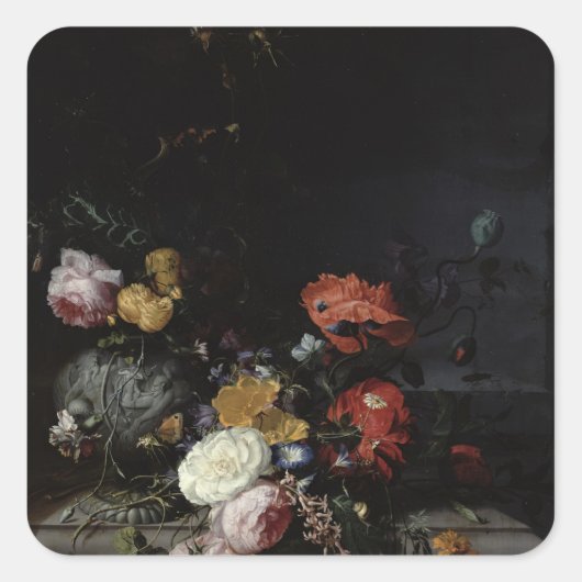 Nog steeds leven met bloemen en insecten vierkante sticker (Voorkant)