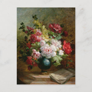 Nog steeds leven met bloemen en muziek op vellen briefkaart