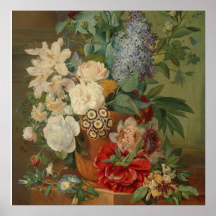 Nog steeds leven met bloemen in een Terracotta Vas Poster
