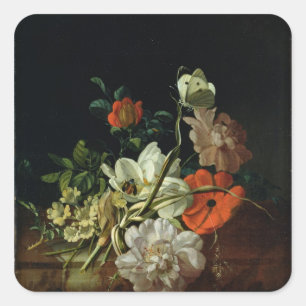 Nog steeds leven met bloemen vierkante sticker