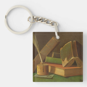 Nog steeds leven met boeken en inkt goed sleutelhanger