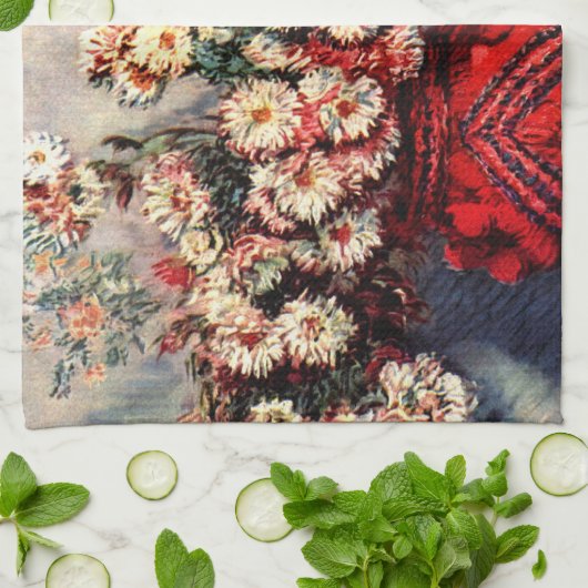 Nog steeds leven met Chrysanthema's van Claude Mon Theedoek (Gevouwen)