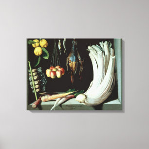 Nog steeds leven met dode vogels, vruchten en canvas afdruk