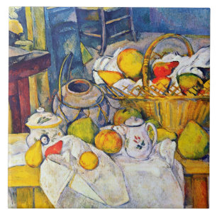 Nog steeds leven met een fruitmandje, Paul Cezanne Tegeltje