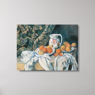 Nog steeds leven met een gordijn van Paul Cezanne Canvas Afdruk