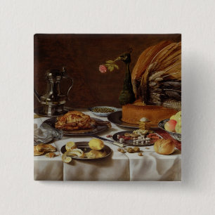Nog steeds leven met een Peacock Pie, 1627 Vierkante Button 5,1 Cm