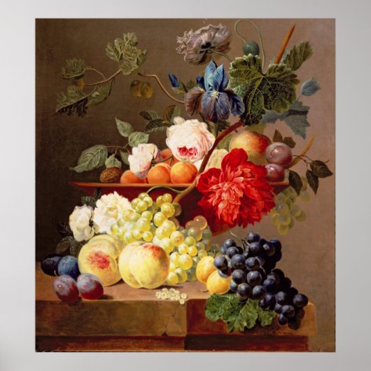 Nog steeds leven met fruit en bloemen poster (Voorkant)